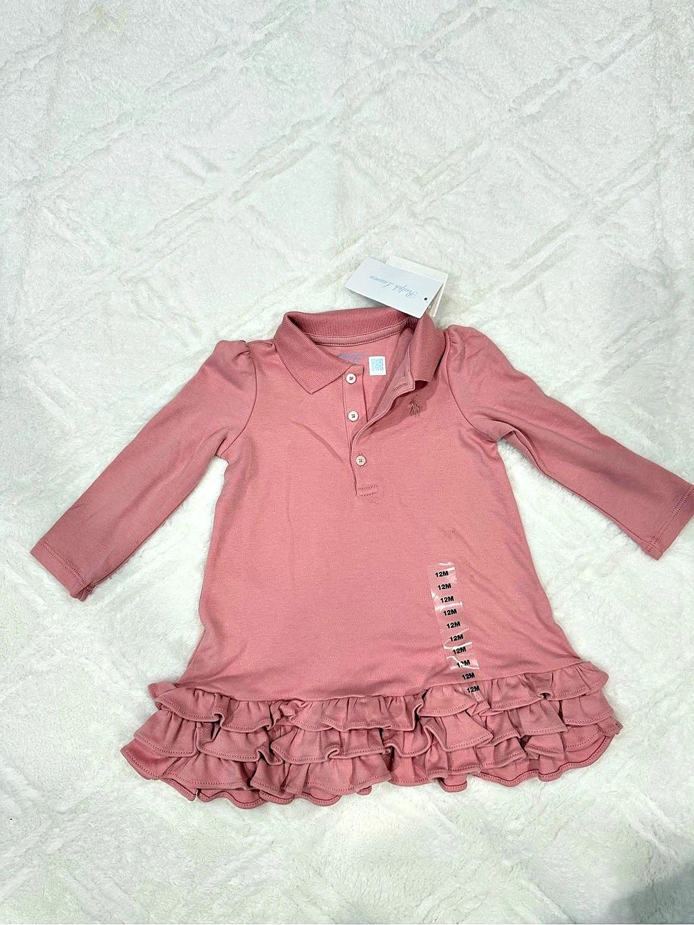 Ralph Lauren Baby Girl Long-Sleeve Cotton Mesh Polo Dress Pink brand new